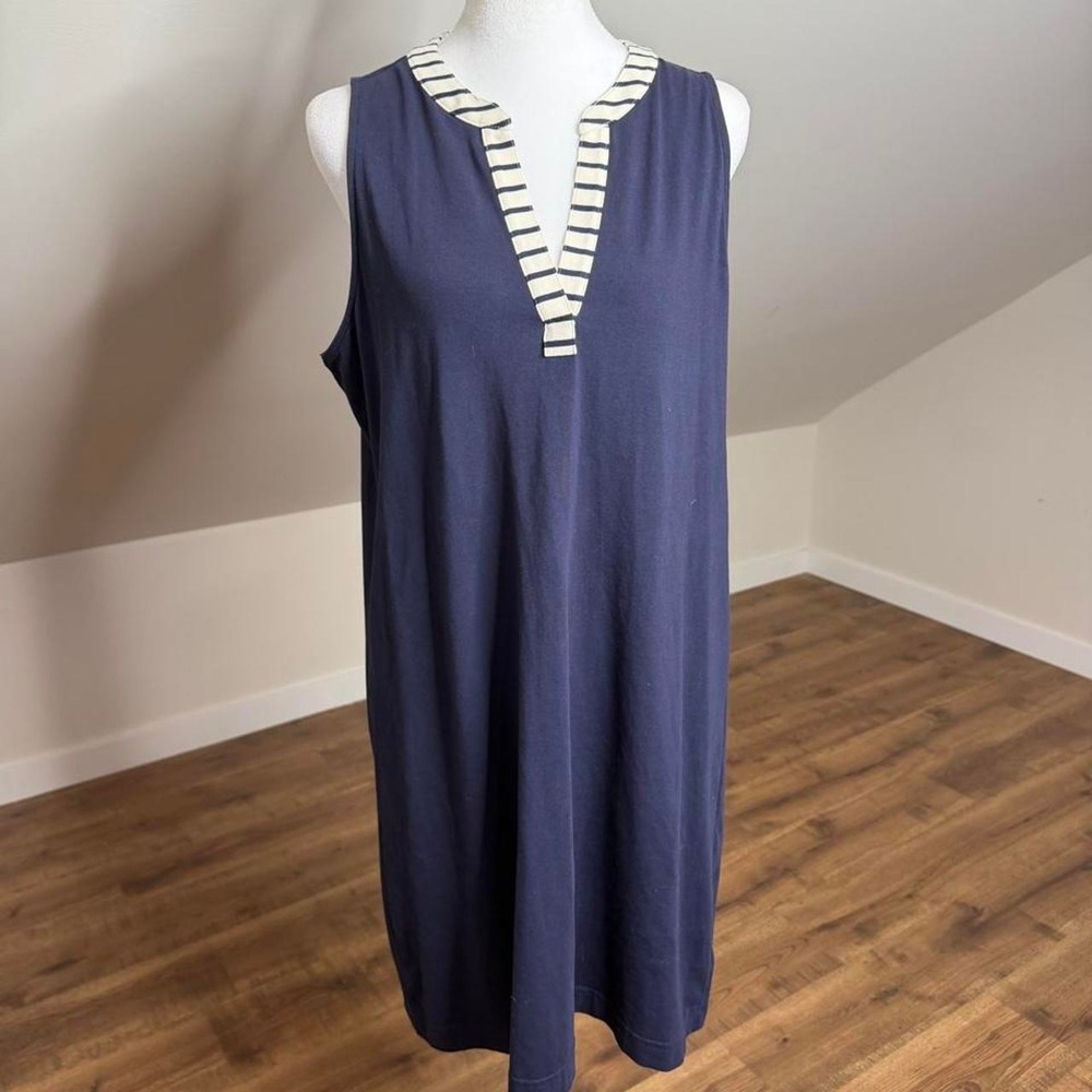 Spartina 449 Navy Striped Trim Shift Dress Coastal Preppy Large